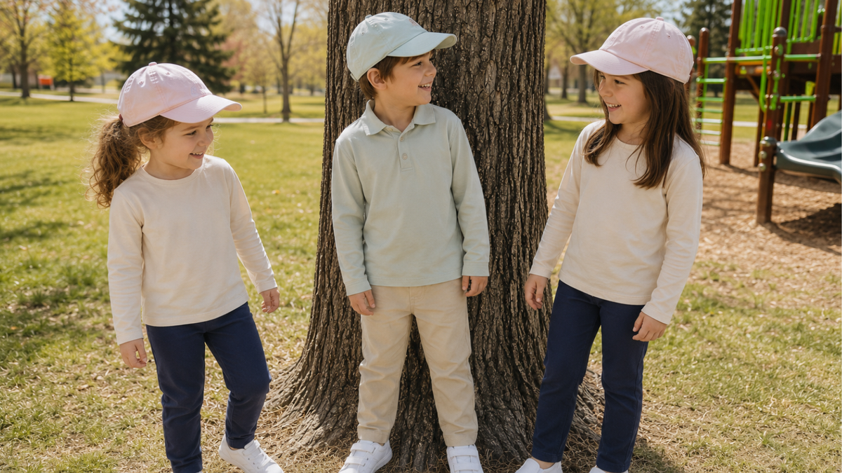 Children wearing Ember & Ray everyday UPF 50+ clothing outdoors beyond swimming